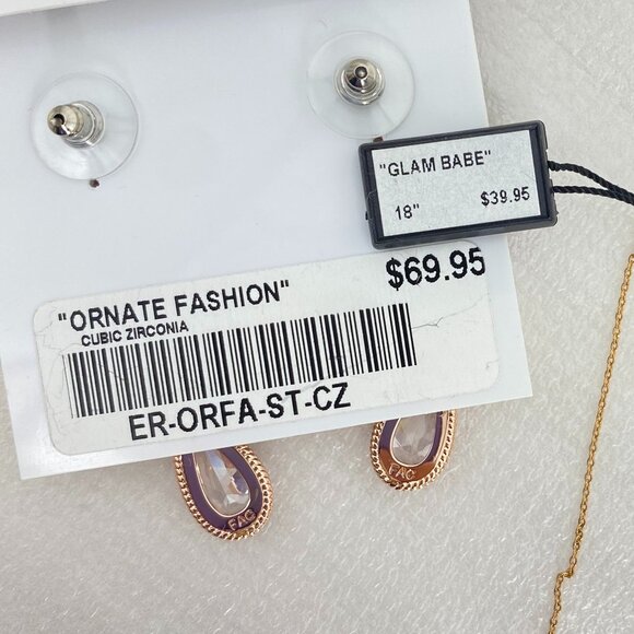 FAC Glamorous CZ Necklace & Earrings Rose Gold tone NWT - Picture 6 of 7